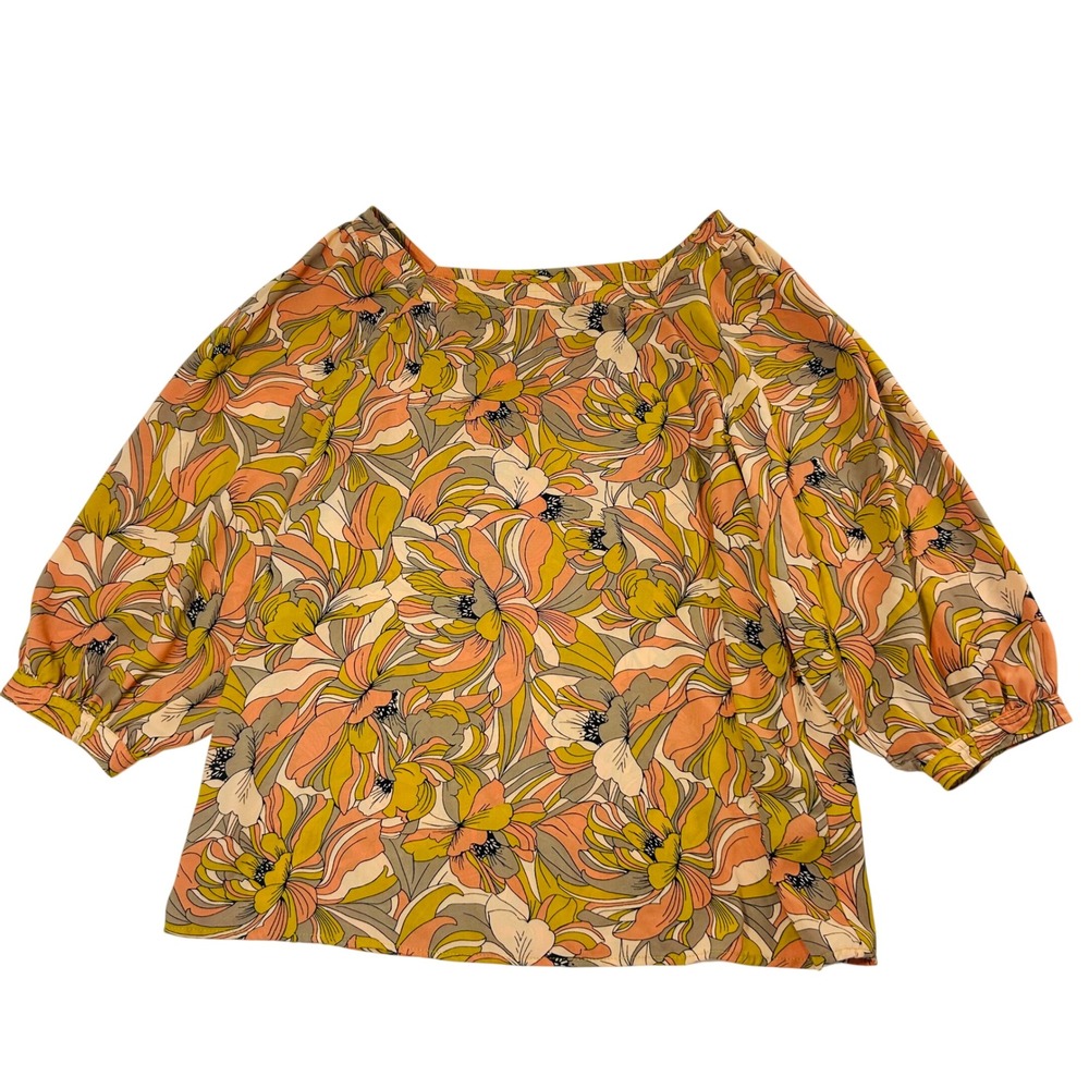 Premise Women Floral Square Neck Balloon Sleeve Blouse Multicolor Size M